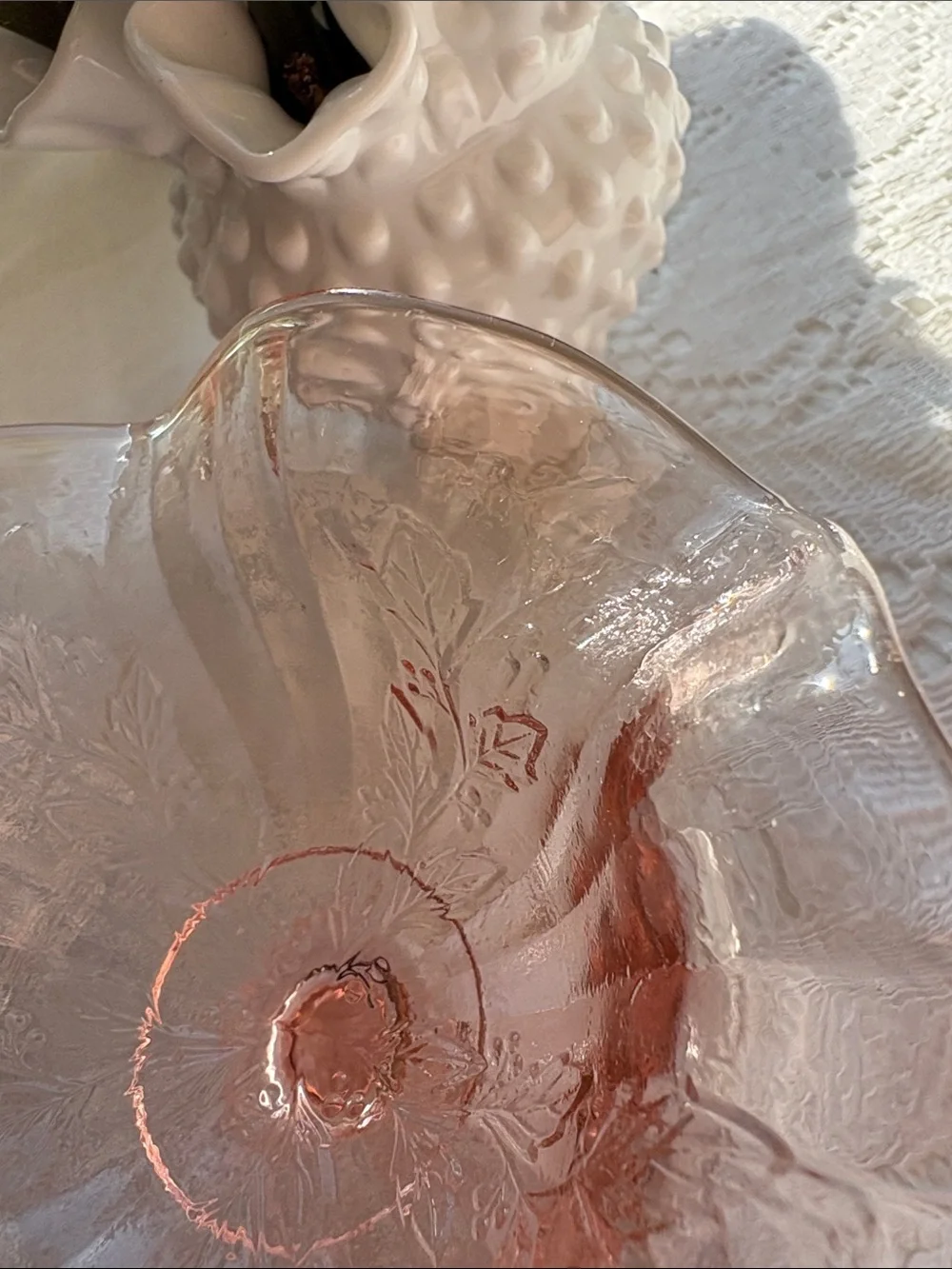 Pink glass compote